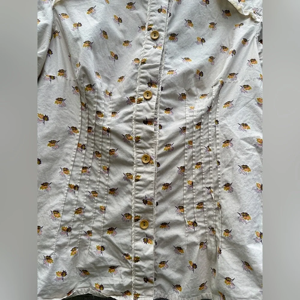 Free People Tiny Floral Bouquets Puff Sleeve Button Down Shirt- size 2